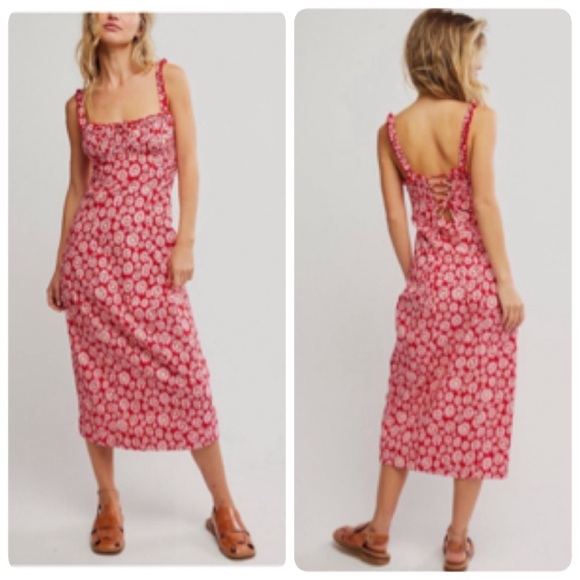 Free People Dresses & Skirts - Free People LUCINDA FLORAL PRINT MIDI DRESS SIZE MEDIUM